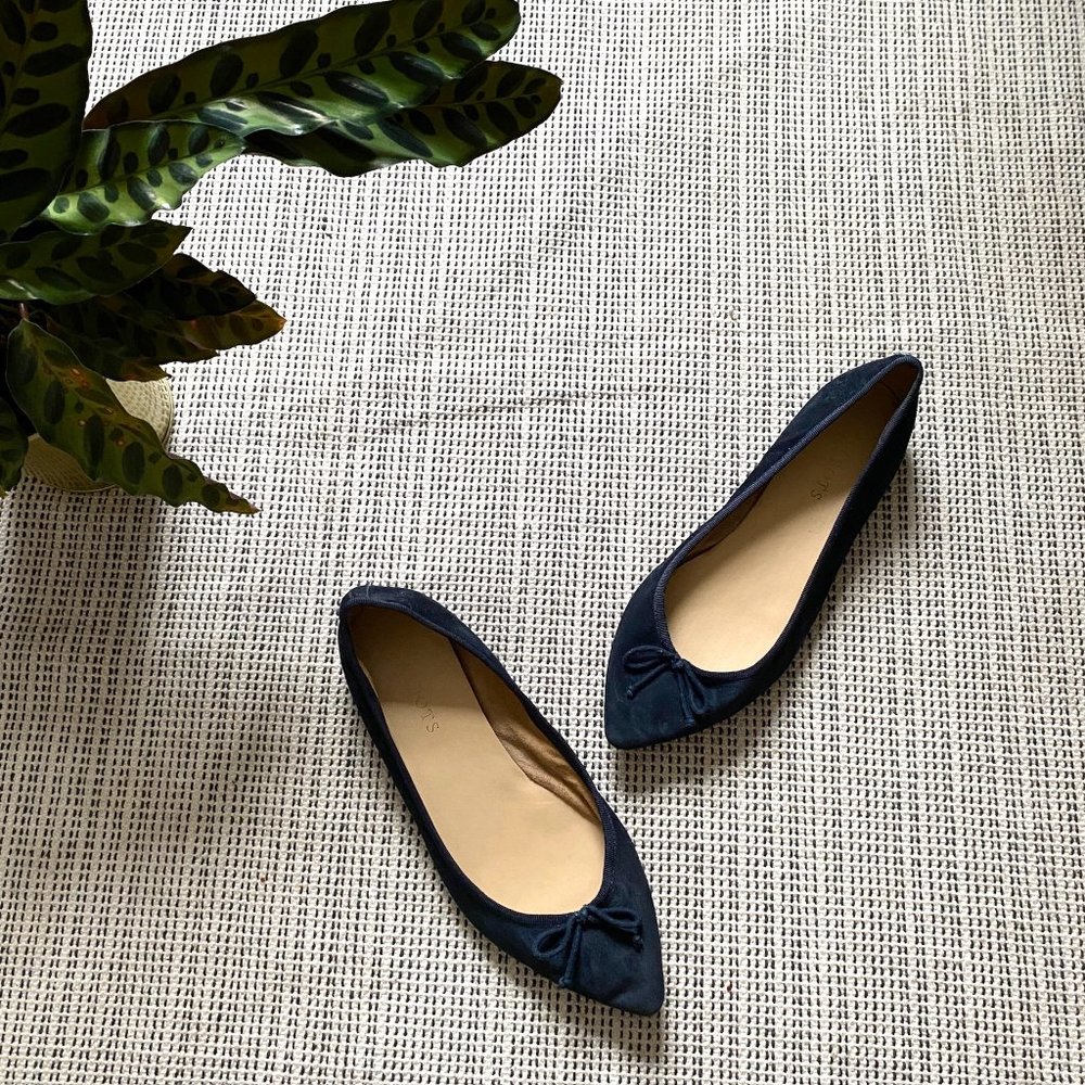 Talbots Navy Blue Suede Point Toe Ballet Flats